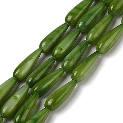 Natural Freshwater Shell Beads Strands, Dyed, Teardrop, Dark Olive Green, 15.5x5mm, Hole: 0.4mm, about 25pcs/strand, 15.08''(38.3cm)(SHEL-A004-03B)