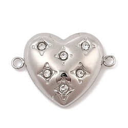 304 Stainless Steel Micro Pave Clear Cubic Zirconia Connector Charms, Heart Links, Stainless Steel Color, 14x20x4.5mm, Hole: 1.5mm(STAS-S131-16P)