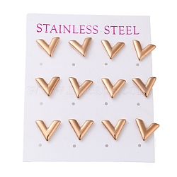 PVD Vacuum Plating 304 Stainless Steel Stud Earring, Letter V, Rose Gold, 11x11mm, 12pcs/set(EJEW-C099-03RG)