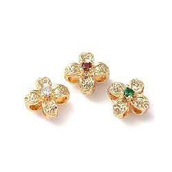 Brass Beads, with Glass Rhinestone, Flower, Real 18K Gold Plated, 8x8x5.5mm, Hole: 1mm(KK-F862-46G)