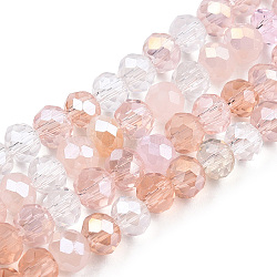 Electroplate Glass Beads Strands, Faceted, Rondelle, Misty Rose, 4.5x3.5mm, Hole: 1mm, about 140~143pcs/strand, 18.90 inch~19.29 inch(48cm~49cm)(X-EGLA-T020-12G)