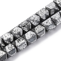 Electroplated Natural Lava Rock Beads Strands, Octagon, Faceted, Matte Style, Platinum Plated, 6.5~7x6.5~7x6.5~7mm, Hole: 1.4mm, about 58pcs/strand, 15.75''(40cm)(G-A256-D01-01A)