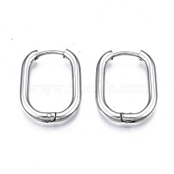 201 Stainless Steel Oval Hoop Earrings, with 304 Stainless Steel Pins, Hinged Earrings for Women, Stainless Steel Color, 22.5x15.5x2mm, Pin: 0.7mm(STAS-S103A-34P)