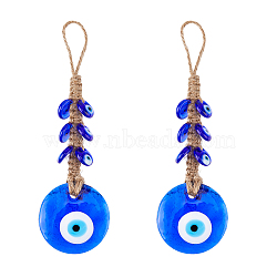 2Pcs Glass Turkey Evil Eye Car Hanging Decorations, Hemp Rope for Car Rear View Mirror Decorations, Dark Blue, 166mm(HJEW-DC0001-14)