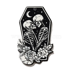 Acrylic Pendants, Valentine's Day Theme, Black, Skeleton, 45x26.5x2.2mm, Hole: 1.8mm(OACR-B016-02B)