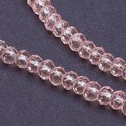 Transparent Glass Beads Strands, Faceted, Rondelle, Pink, 3x2mm, Hole: 0.5mm, about 160~165pcs/strand, 15.35 inch~15.75 inch(39~40cm)(GLAA-R135-2mm-12)