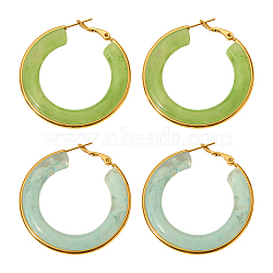 2Pairs 2 Colors Stainless Steel Fever Hoop Earrings, Golden, Mixed Color, 43x41.5x7.5mm, 1pair/color(EJEW-GO0001-11)