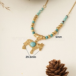 304 Stainless Steel & Synthetic Turquoise Pendant Necklaces for Women, Golden, Horse, 17.72 inch(45cm), Pendant: 31x19mm(WGA2F7A-07)