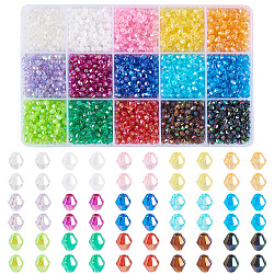 2250Pcs 15 Colors Bicone AB Color Plated Eco-Friendly Transparent Acrylic Beads, Faceted, Mixed Color, 4x4mm, Hole: 1mm, 150pcs/color(TACR-TA0001-51)