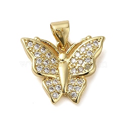 Brass Micro Pave Cubic Zirconia Pendants, Real 18K Gold Plated, Butterfly, Butterfly, 14.5x17.5x3.5mm, Hole: 4mm(KK-U005-03C-G)