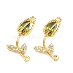 Rack Plating Brass Micro Pave Clear Cubic Zirconia Flower Connertor Charms, Rose Glass Links, Golden, Cadmium Free & Lead Free, Long-Lasting Plated, Olive Drab, 26x14x4.5mm, Hole: 1.5mm(KK-Z043-03F)