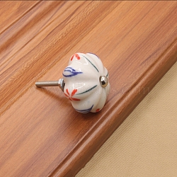 Flower Pattern Porcelain Drawer Knobs, with Metal Finding, Pumpkin Cabinet Handle, Red, 40x26mm(PW-WG54556-05)