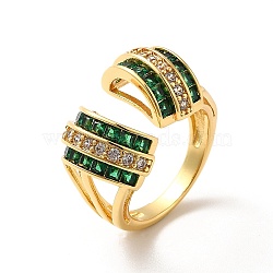 Cubic Zirconia Arch Open Cuff Ring, Real 18K Gold Plated Brass Wide Ring for Women, Green, US Size 7(17.3mm)(RJEW-C041-02G-04)
