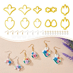 Biyun DIY Earring Making Finding Kits, Including Petal & Fire & Teardrop & Star Plastic Cutting Dies Set, Iron Earring Hooks & Jump Rings, Yellow(DIY-BY0001-19)