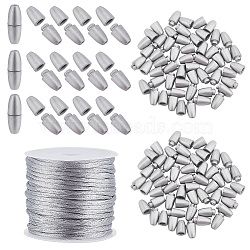 Elite 1 Roll Nylon Rattail Satin Cord, Beading String, with 30 Sets Plastic Breakaway Clasps, Gainsboro, Cord: 2m, about 10.93 yards(10m)/roll, Clasps: 24x9mm, Hole: 2.5mm(NWIR-PH0002-13B)