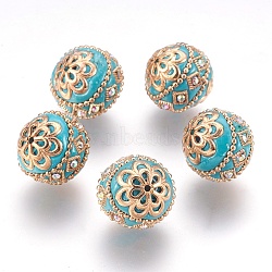 Handmade Indonesia Beads, with Metal Findings, Round, Light Gold, Sky Blue, 19.5x19mm, Hole: 1mm(IPDL-E010-20A)