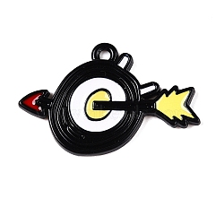 Spray Painted Alloy Enamel Pendants, Cadmium Free & Nickel Free & Lead Free, Target Charm, Black, 18x28x1.5mm, Hole: 1.6mm(ENAM-T020-24-RS)