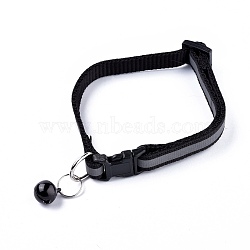 Adjustable Polyester Reflective Dog/Cat Collar, Pet Supplies, with Iron Bell and Polypropylene(PP) Buckle, Black, 21.5~35x1cm, Fit For 19~32cm Neck Circumference(MP-K001-A03)