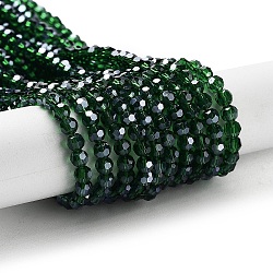 Electroplate Transparent Glass Beads Strands, Faceted(32 Facets), Round, Pearl Luster Plated, Dark Green, 4mm, Hole: 0.7mm, about 88~95pcs/strand, 12.99~14.06 inch(33~35.7cm)(EGLA-A035-T4mm-A10)