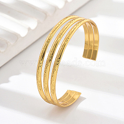 Stainless Steel Triple Layer Cuff Bangles, Real 18K Gold Plated, Inner Diameter: 2-3/8~2-3/4 inch(6~7cm)(RJ3221-4)