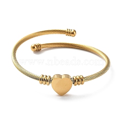 304 Stainless Steel Cuff Bangle with 201 Stainless Steel Heart Beaded, Golden, Inner Diameter: 2-1/4 inch(5.55~5.8cm)(BJEW-Z014-01G)