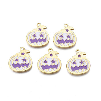 Halloween Alloy Enamel Pendants, Cadmium Free & Nickel Free & Lead Free, Pumpkin, Light Gold, Blue Violet, 23x20x1mm, Hole: 1.6mm