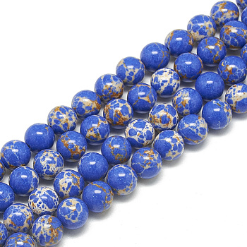 Synthetic Imperial Jasper Beads Strands, Dyed, Round, Blue, 6mm, Hole: 1mm, about 68pcs/strand, 15.7 inch