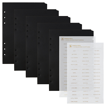 35 Sheets A5 PVC Binder Dividers, with 2 Sheets PVC Waterproof Self Adhesive Stickers, Black, 211x143x1.5mm