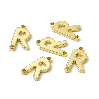 Rack Plating Brass Connector Charms, Real 18K Gold Plated, Long-Lasting Plated, Cadmium Free & Nickel Free & Lead Free, Letter Links, Letter.R, 14x7.5x1.5mm, Hole: 1mm