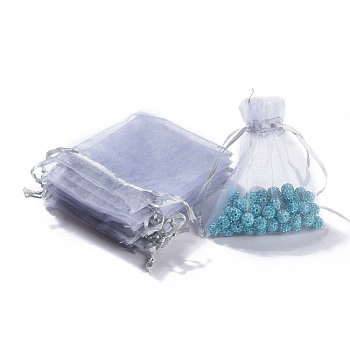 Organza Gift Bags, with Drawstring, Rectangle, Light Grey, 12x10cm