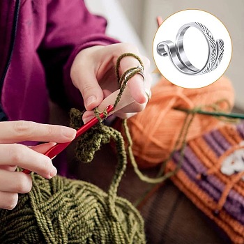 Alloy Wrap Cuff Ring, Knitting Loop Crochet Loop, Yarn Guide Finger Holder for Women, Antique Silver, Inner Diameter: 1.9cm