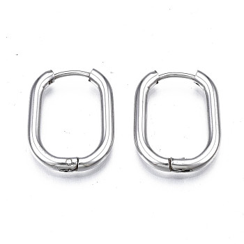 201 Stainless Steel Oval Hoop Earrings, with 304 Stainless Steel Pins, Hinged Earrings for Women, Stainless Steel Color, 22.5x15.5x2mm, Pin: 0.7mm
