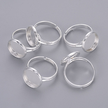 Adjustable Brass Ring Components, Pad Finger Rings, Silver Color Plated, Tray Inner diameter: 12mm, 17mm