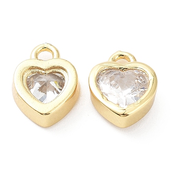Rack Plating Brass Micro Pave Cubic Zirconia Charms, 
Long-Lasting Plated, Heart, Golden, 10x7.5x3mm, Hole: 1.6mm