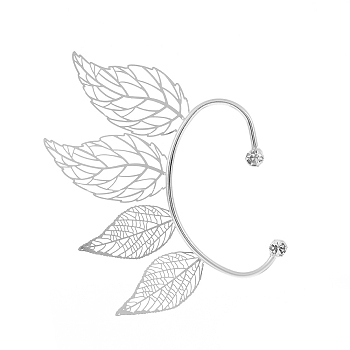 Brass Cuff Earrings, Leaf, Platinum, 53mm