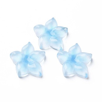 Transparent Epoxy Resin Cabochons, Flower, Light Sky Blue, 21x20x5.5mm