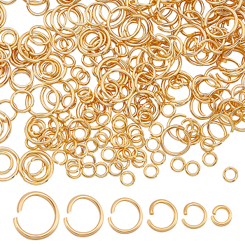 600Pcs 6 Styles 304 Stainless Steel Open Jump Rings, Round Ring, Real 24K Gold Plated, 18~21 Gauge, 4~9x0.7~1mm, Inner Diameter: 2.4~7mm, 100pcs/style