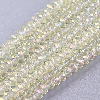 Faceted Rondelle Electroplate Glass Beads Strands, AB Color Plated, Beige, 3x2mm, Hole: 1mm, about 165~169pcs/strand, 15~16 inch(38~40cm)
