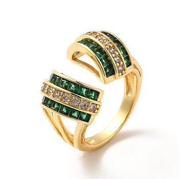 Cubic Zirconia Arch Open Cuff Ring, Real 18K Gold Plated Brass Wide Ring for Women, Green, US Size 7(17.3mm)