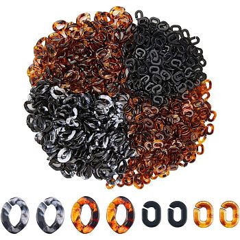 800Pcs 4 Style Transparent Acrylic Linking Rings, Quick Link Connectors, For Jewelry Chains Making, Twist & Oval, Mixed Color, 9~13.5x6.5~10x2~2.5mm, Inner Diameter: 5~8x4~5mm, 200pcs/style