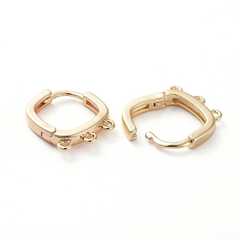 Brass Huggie Hoop Earring Findings, with Horizontal Loop, Real 18K Gold Plated, 14.8x14.7x2.4mm, Hole: 1mm, Pin: 0.8mm