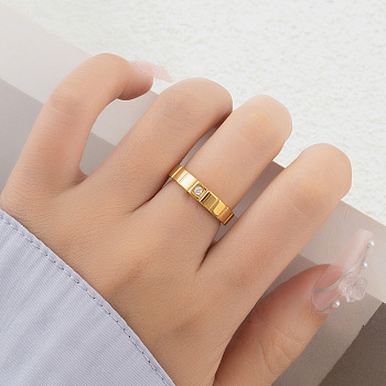 304 Stainless Steel & Cubic Zirconia Finger Rings, Square, Golden, US Size 8(18.1mm)