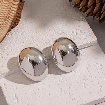 Minimalist Oval 304 Stainless Steel Stud Earrings, Mirror Polished Finish, Stainless Steel Color, 31x24.8mm