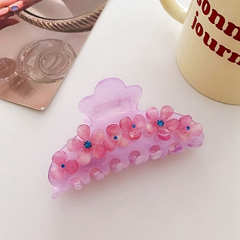 Flower Rhinestones Claw Hair Clips, Cellulose Acetate(Resin) Hair Clips for Women Girls, Violet, 92x46.5x49mm