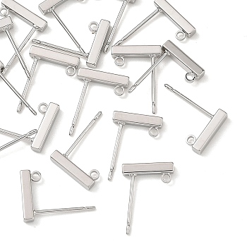SHEGRACE Brass Stud Earring Findings, with Loop, Cadmium Free & Lead Free & Nickel Free, Long-Lasting Plated, Platinum, 10x2mm, Hole: 1.3mm, Pin: 11x0.7mm