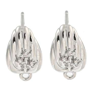 Brass Micro Pave Cubic Zirconia Stud Earring Findings, Oval, Platinum, 15x8.2mm, Hole: 1.2mm, Pin: 11.5x0.8mm