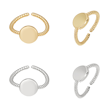 4Pcs 2 Colors Brass Flat Round Open Cuff Ring, Signet Ring for Women, Platinum & Golden, US Size 6 3/4(17.1mm), 2Pcs/color
