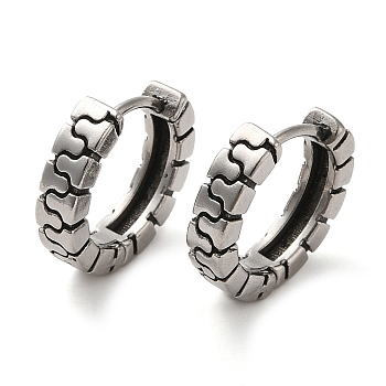 316 Surgical Stainless Steel Hoop Earrings, Puzzle Shape, Antique Silver, 16x4mm