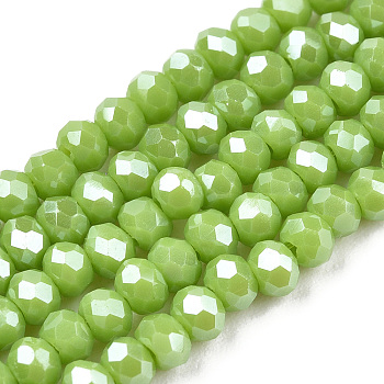 Electroplate Glass Beads Strands, Pearl Luster Plated, Faceted, Rondelle, Yellow Green, 2.5x2mm, Hole: 0.4mm, about 150~170pcs/strand, 11 inch(28cm)