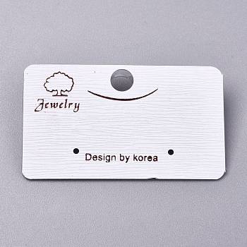 Plastic Jewelry Display Cards, for Hanging Earring Display, Rectangle with Tree and Word Design by Korea, White, 30x51x7mm, Hole: 1.4mm and 6mm, 100sheets/bag